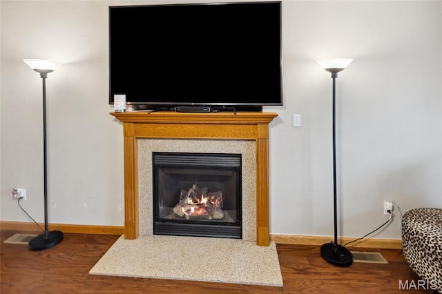2024 Camrose Green St, Belleville, IL 62220 - detailed view of wood finished floors, baseboards, and a glass covered fireplace