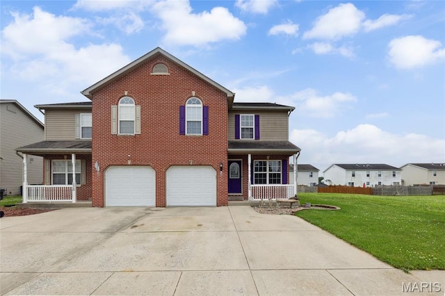 2024 Camrose Green St, Belleville, IL 62220 - traditional-style home with a porch, driveway, a garage, and brick siding