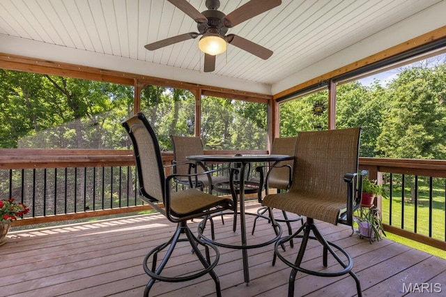 1020 Oak Creek Ln, Waterloo, IL 62298 - wooden terrace with outdoor dining area and a ceiling fan
