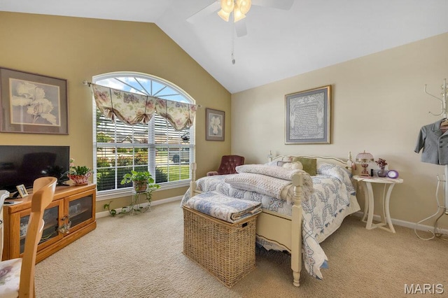 1020 Oak Creek Ln, Waterloo, IL 62298 - bedroom with carpet flooring, lofted ceiling, baseboards, and a ceiling fan