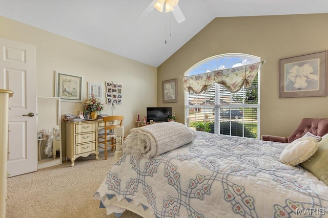1020 Oak Creek Ln, Waterloo, IL 62298 - carpeted bedroom featuring high vaulted ceiling and ceiling fan