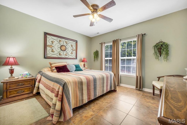1020 Oak Creek Ln, Waterloo, IL 62298 - bedroom with baseboards, tile patterned floors, and a ceiling fan