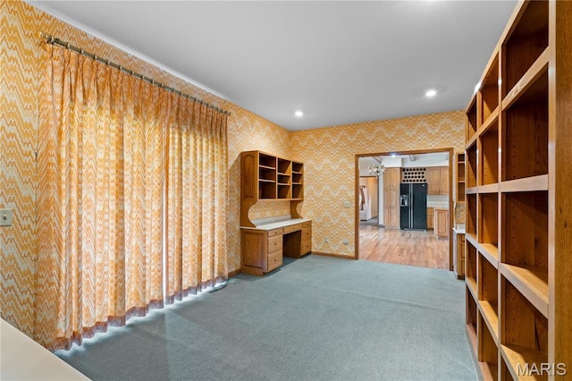 305 Ridge Dr, Sikeston, MO 63801 - interior space featuring carpet flooring, wallpapered walls, and recessed lighting