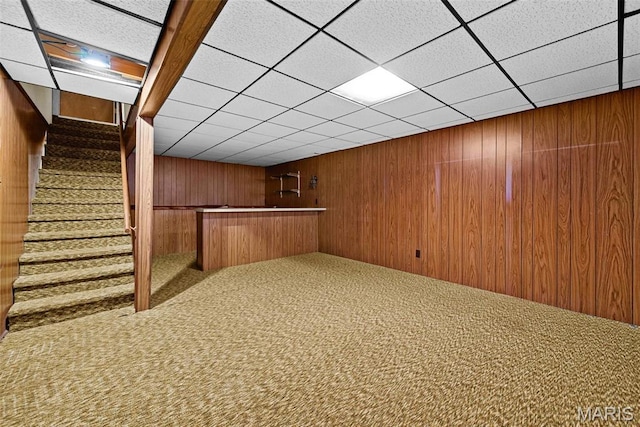 1466 Friar Tuck Ln, Lemay Township, MO 63125 - indoor bar with carpet floors, stairway, and wooden walls