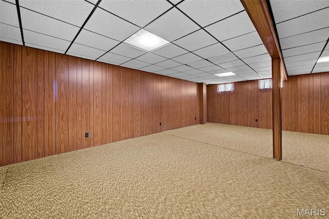 1466 Friar Tuck Ln, Lemay Township, MO 63125 - below grade area with carpet, a paneled ceiling, and wood walls