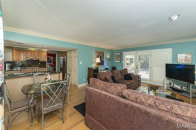 3 Deer Creek Woods, Ladue, MO 63124 - living room with ornamental molding and light wood-style floors