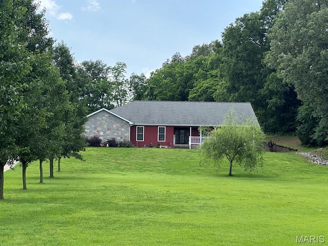 11355 Satmoore Rd, Dexter, MO 63841 - ranch-style house with a front lawn and stone siding