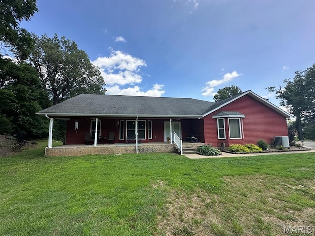 11355 Satmoore Rd, Dexter, MO 63841 - ranch-style house featuring covered porch, a front lawn, and central AC