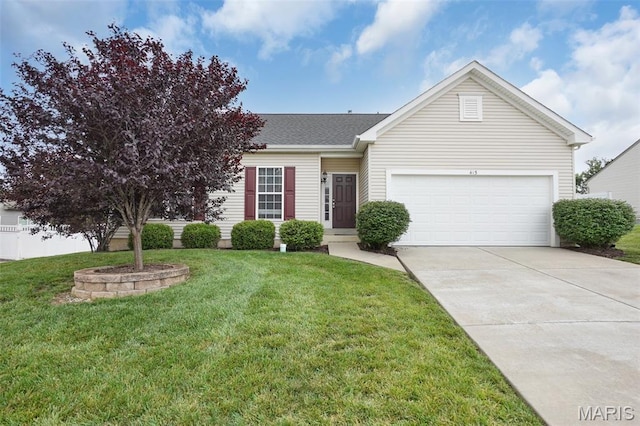415 Crystal Trail Dr, Wentzville, MO 63385 - view of front of home with driveway, a garage, a front lawn, and a shingled roof