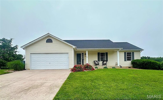 3837 Bedford Pointe Dr, Wentzville, MO 63385 - view of front of home featuring a porch, driveway, a garage, a front yard, and crawl space