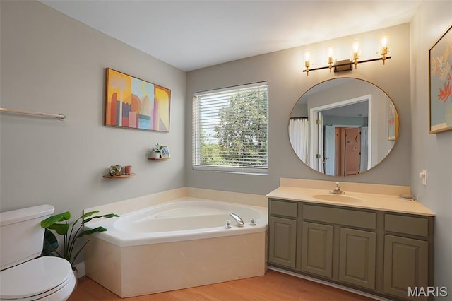3837 Bedford Pointe Dr, Wentzville, MO 63385 - full bathroom with vanity, a bath, and wood finished floors