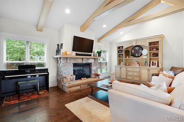 1316 Breezeridge Dr, Des Peres, MO 63131 - living room with wood finished floors, recessed lighting, and a fireplace