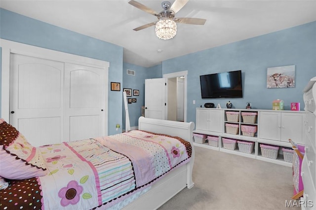 1316 Breezeridge Dr, Des Peres, MO 63131 - bedroom featuring carpet floors, a closet, and ceiling fan