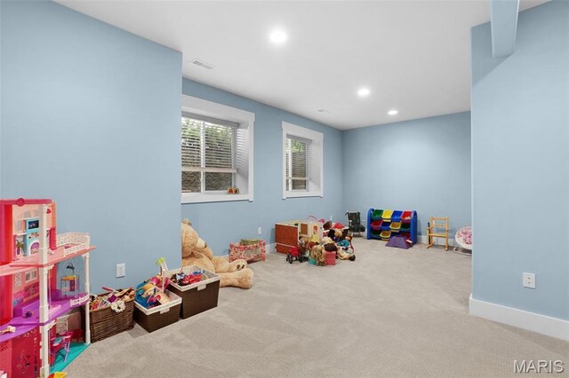 1316 Breezeridge Dr, Des Peres, MO 63131 - playroom featuring carpet flooring, recessed lighting, and baseboards