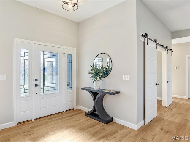 484 Hayden Dr, Waterloo, IL 62298 - foyer featuring a barn door, light wood-style flooring, and healthy amount of natural light