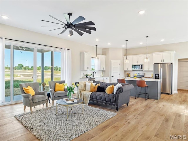 484 Hayden Dr, Waterloo, IL 62298 - living area with a ceiling fan, light wood-style floors, and recessed lighting