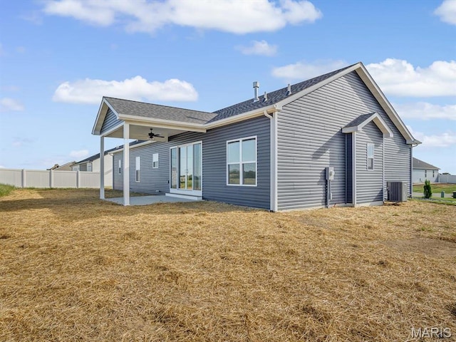 484 Hayden Dr, Waterloo, IL 62298 - rear view of property featuring ceiling fan, a patio, roof with shingles, and cooling unit