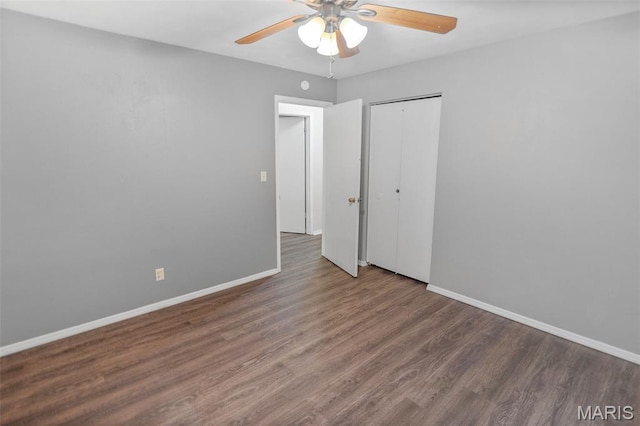 20 Lakeland Blvd, Swansea, IL 62226 - unfurnished bedroom featuring wood finished floors, baseboards, a closet, and ceiling fan