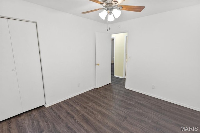 20 Lakeland Blvd, Swansea, IL 62226 - unfurnished bedroom featuring wood finished floors, a closet, baseboards, and a ceiling fan