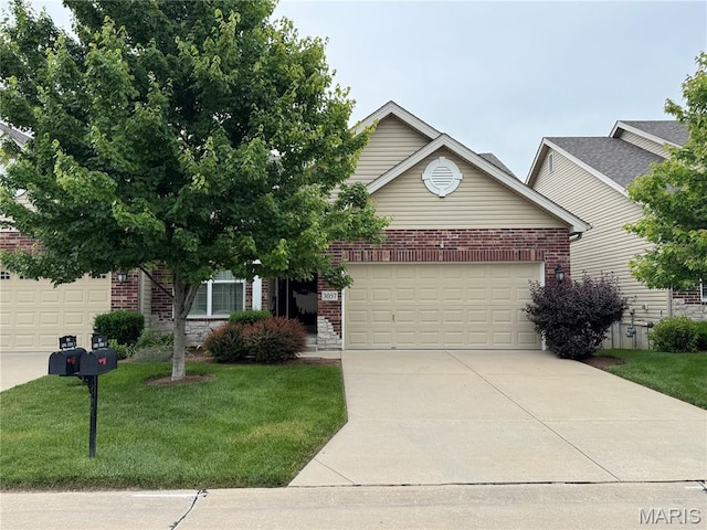 3057 Arbor Station Ct, undefined, MO 63021 - view of front of house with brick siding, an attached garage, a front lawn, and driveway
