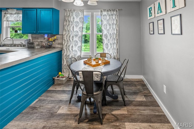 415 Virginia Ave, Cottage Hills, IL 62018 - dining room featuring baseboards and dark wood-style flooring