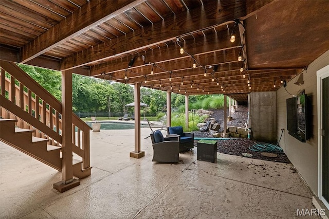 9 Arlington Oaks Ct, Town And Country, MO 63017 - view of patio / terrace with stairway and an outdoor pool