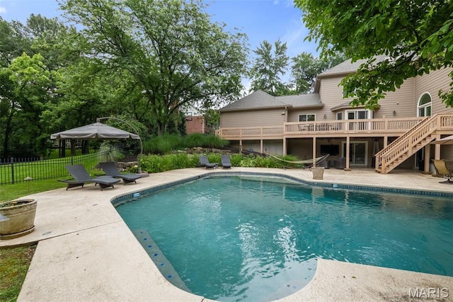 9 Arlington Oaks Ct, Town And Country, MO 63017 - view of pool with stairs, a patio area, and a deck