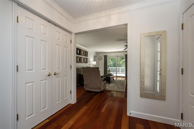 3644 Cinnamon Tree Ln, Oakville, MO 63129 - hall featuring ornamental molding and dark wood-style floors