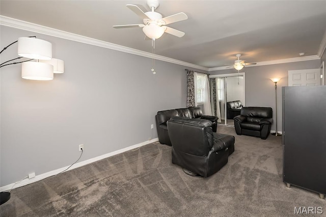 3644 Cinnamon Tree Ln, Oakville, MO 63129 - living room with a ceiling fan, crown molding, and carpet floors