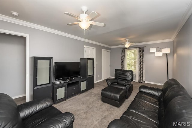 3644 Cinnamon Tree Ln, Oakville, MO 63129 - living area featuring ceiling fan, ornamental molding, and carpet