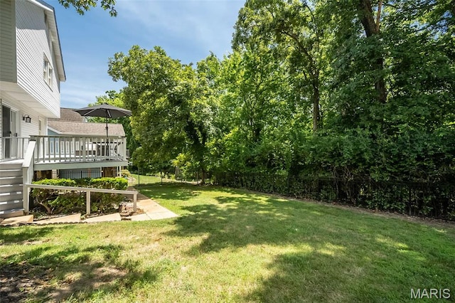 3644 Cinnamon Tree Ln, Oakville, MO 63129 - fenced backyard featuring a wooden deck and stairway