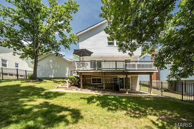3644 Cinnamon Tree Ln, Oakville, MO 63129 - back of property with a deck, a fenced backyard, and a patio area
