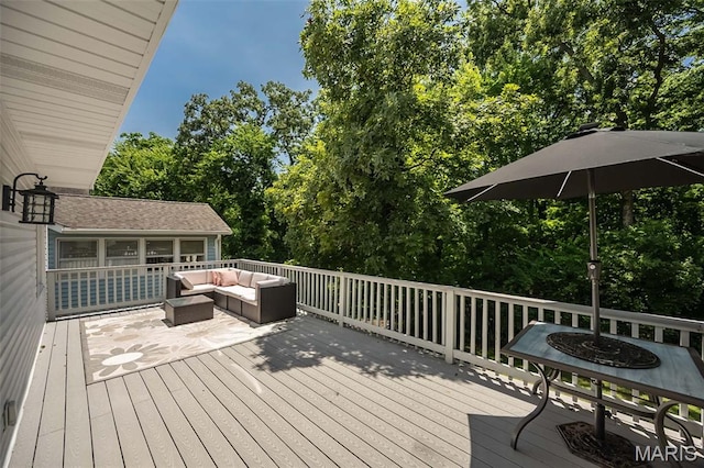 3644 Cinnamon Tree Ln, Oakville, MO 63129 - deck with an outdoor hangout area and view of scattered trees