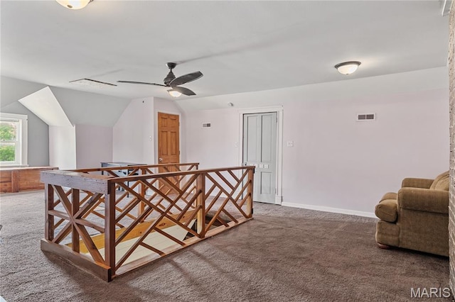 330 Elliott Ave, Chaffee, MO 63740 - hall with carpet, an upstairs landing, vaulted ceiling, and baseboards