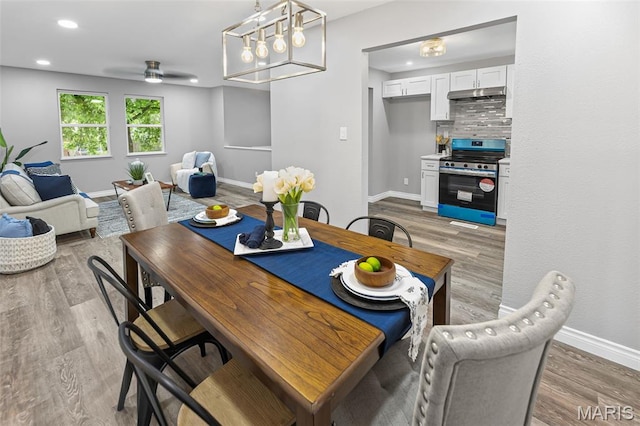 2012 Maple Tree Ln, Cahokia, IL 62206 - dining space with a ceiling fan, baseboards, light wood-style floors, and recessed lighting