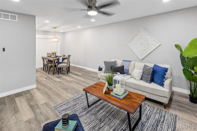 2012 Maple Tree Ln, Cahokia, IL 62206 - living area featuring baseboards, a ceiling fan, recessed lighting, and wood finished floors