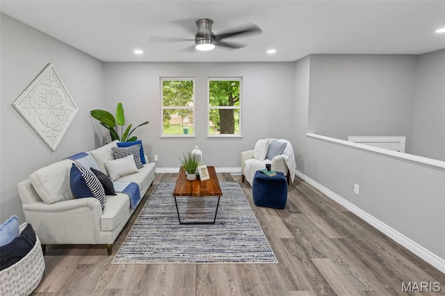 2012 Maple Tree Ln, Cahokia, IL 62206 - living area featuring a ceiling fan, wood finished floors, baseboards, and recessed lighting
