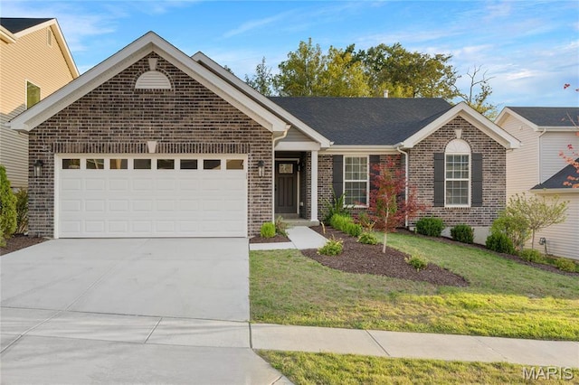 7405 Shadow Point Dr, Saint Louis, MO 63129 - ranch-style home featuring brick siding, driveway, an attached garage, and a front lawn