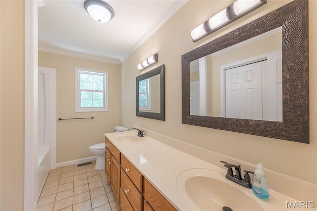 3936 State Highway 142, Doniphan, MO 63935 - bathroom with double vanity, ornamental molding, tile patterned floors, baseboards, and toilet
