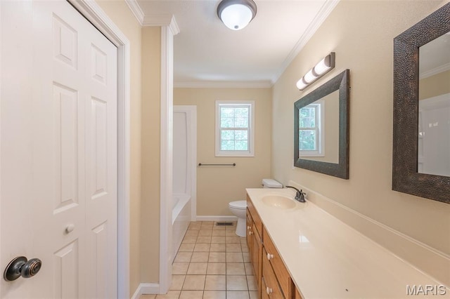 3936 State Highway 142, Doniphan, MO 63935 - bathroom featuring vanity, crown molding, tile patterned flooring, toilet, and baseboards