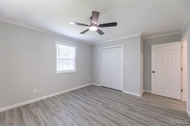 3936 State Highway 142, Doniphan, MO 63935 - unfurnished bedroom featuring wood finished floors, ornamental molding, a closet, baseboards, and ceiling fan