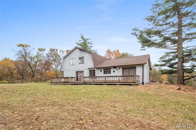 2745 Zingg Rd, Millstadt, IL 62260 - back of house featuring a chimney, a deck, a yard, and roof with shingles