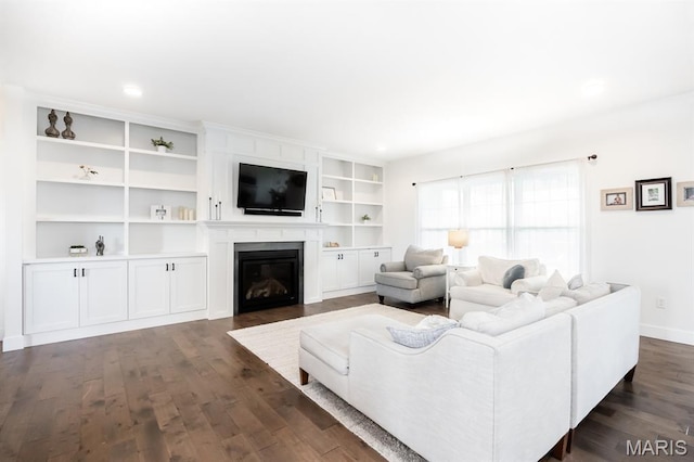 1821 Orr Ln, Ofallon, IL 62269 - living room featuring dark wood-type flooring, a fireplace, and recessed lighting