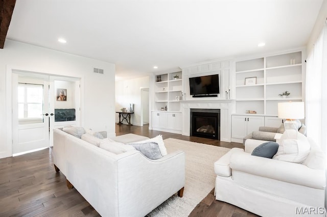 1821 Orr Ln, Ofallon, IL 62269 - living area with dark wood finished floors, recessed lighting, and a fireplace