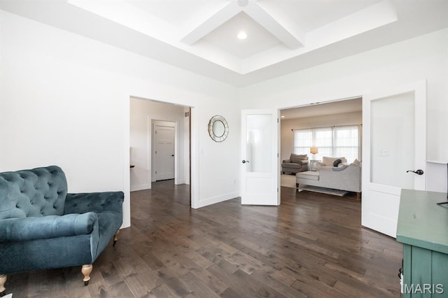 1821 Orr Ln, Ofallon, IL 62269 - sitting room featuring dark wood-style floors, coffered ceiling, beam ceiling, baseboards, and recessed lighting
