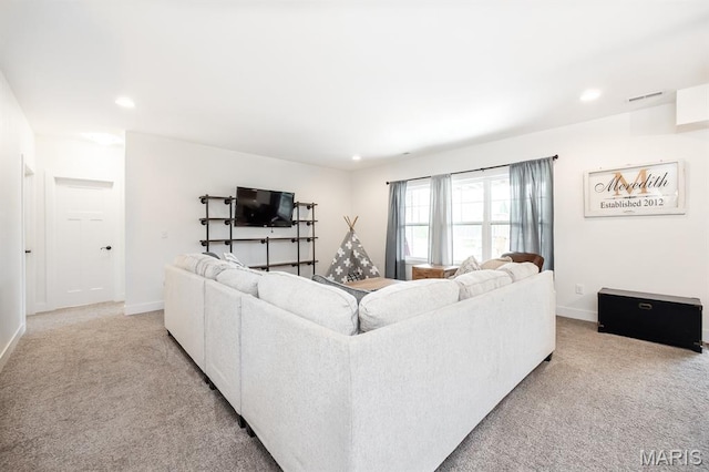 1821 Orr Ln, Ofallon, IL 62269 - living room with light colored carpet, recessed lighting, and baseboards