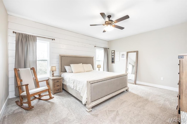 1821 Orr Ln, Ofallon, IL 62269 - bedroom with light carpet, baseboards, a ceiling fan, and wooden walls