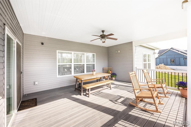 1821 Orr Ln, Ofallon, IL 62269 - wooden terrace featuring a ceiling fan and outdoor dining space