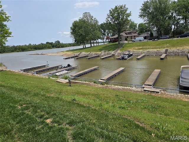 18835 Mary Jane Ln, Carlyle, IL 62231 - dock featuring a water view and a lawn