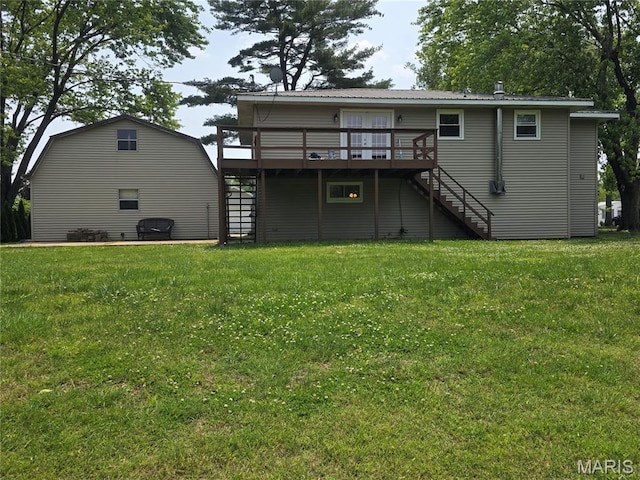 18835 Mary Jane Ln, Carlyle, IL 62231 - back of property featuring stairs, a deck, and a yard